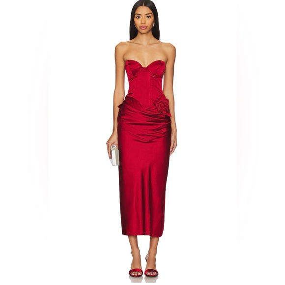Lpa Ilaria Corset Midi Dress - Red
